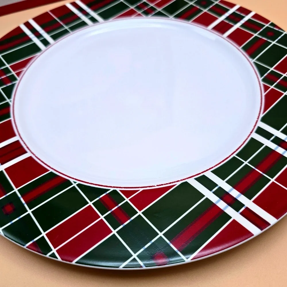 Lenox Vintage Plaid Dinner‎ Plates Set of 4 Red Green Winter Holiday 870676